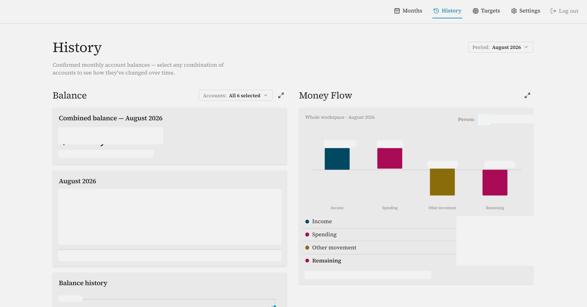 Finance Review account history and money flow