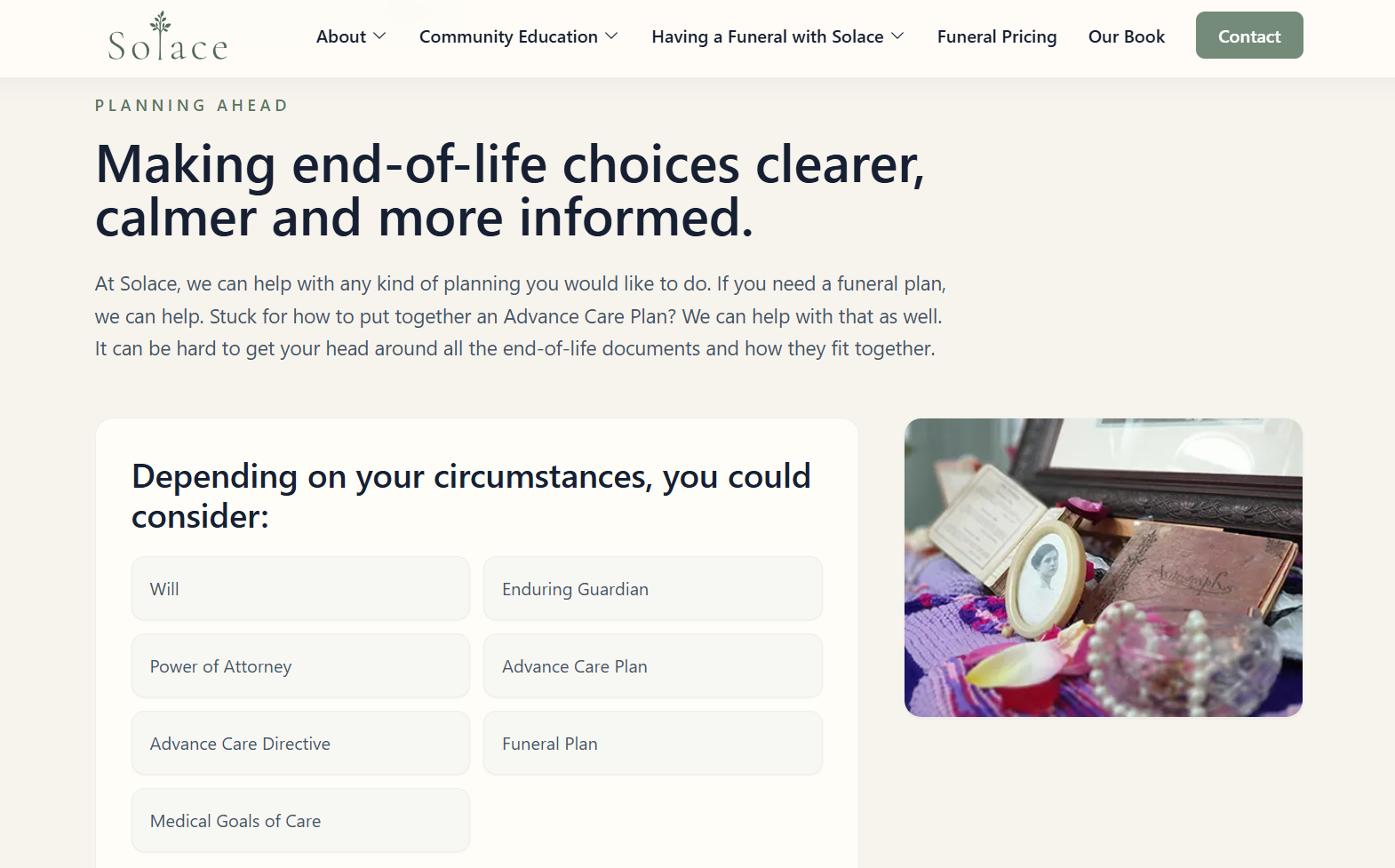 An internal content page from the Solace website
