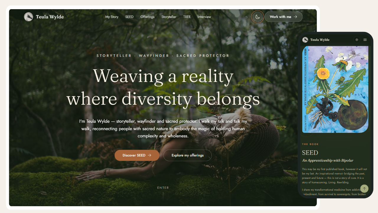 Teula Wylde website shown across desktop and mobile screens